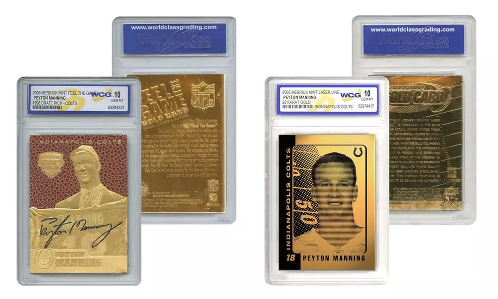 Set of 2 Gold Cards Peyton Manning Colts Feel The Game and Laser Line Gem-Mint - Primary Image