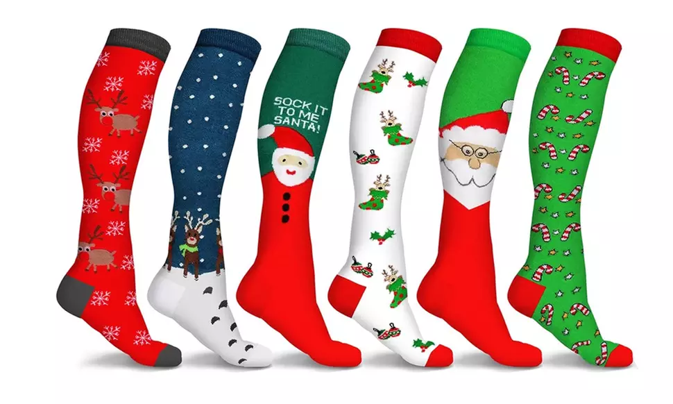 Holiday Fun Knee High Compression Socks (6 Pairs) - Second Medium