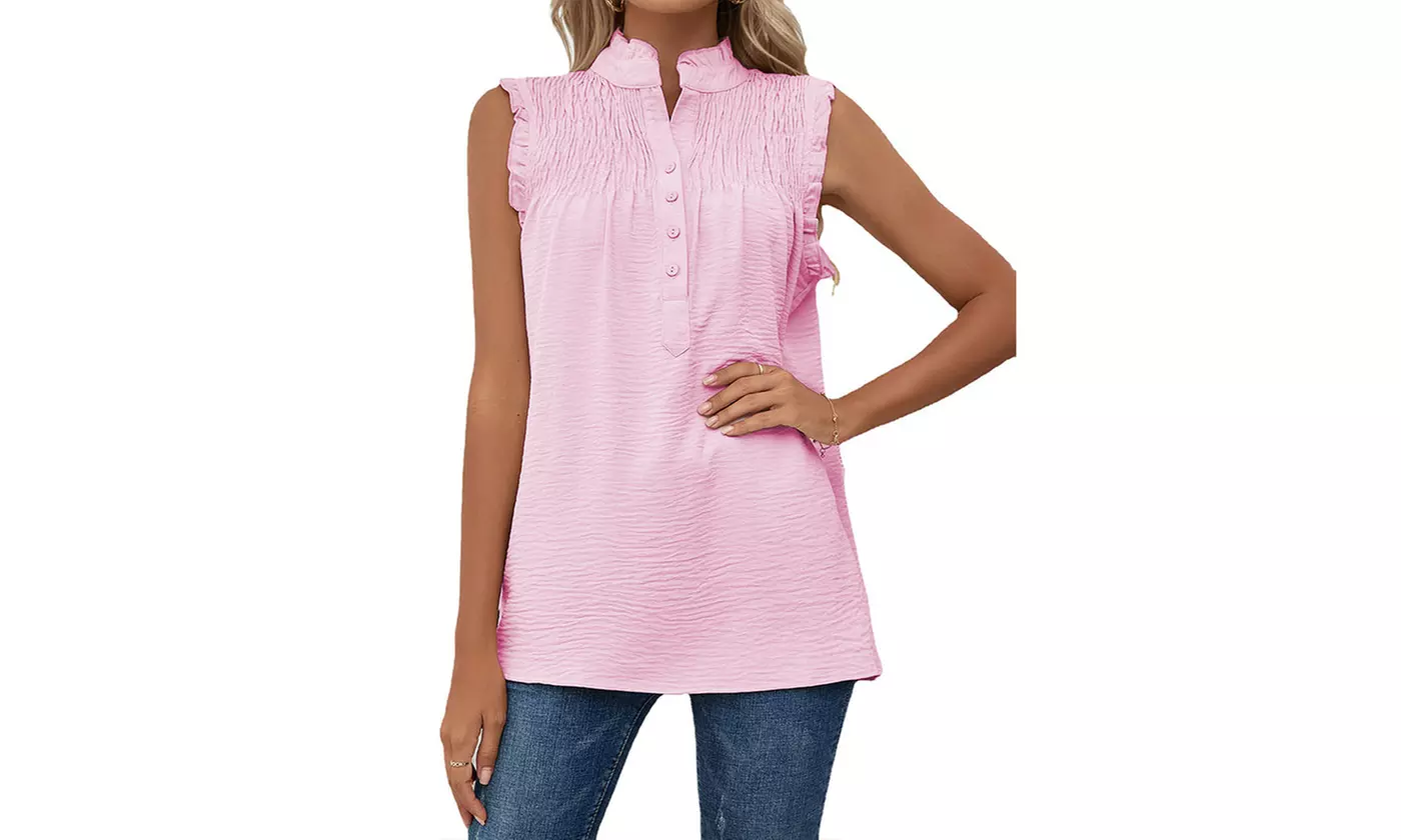 Women's Summer Casual Chiffon Blouses Ruffle Sleeve Tunic Shirts