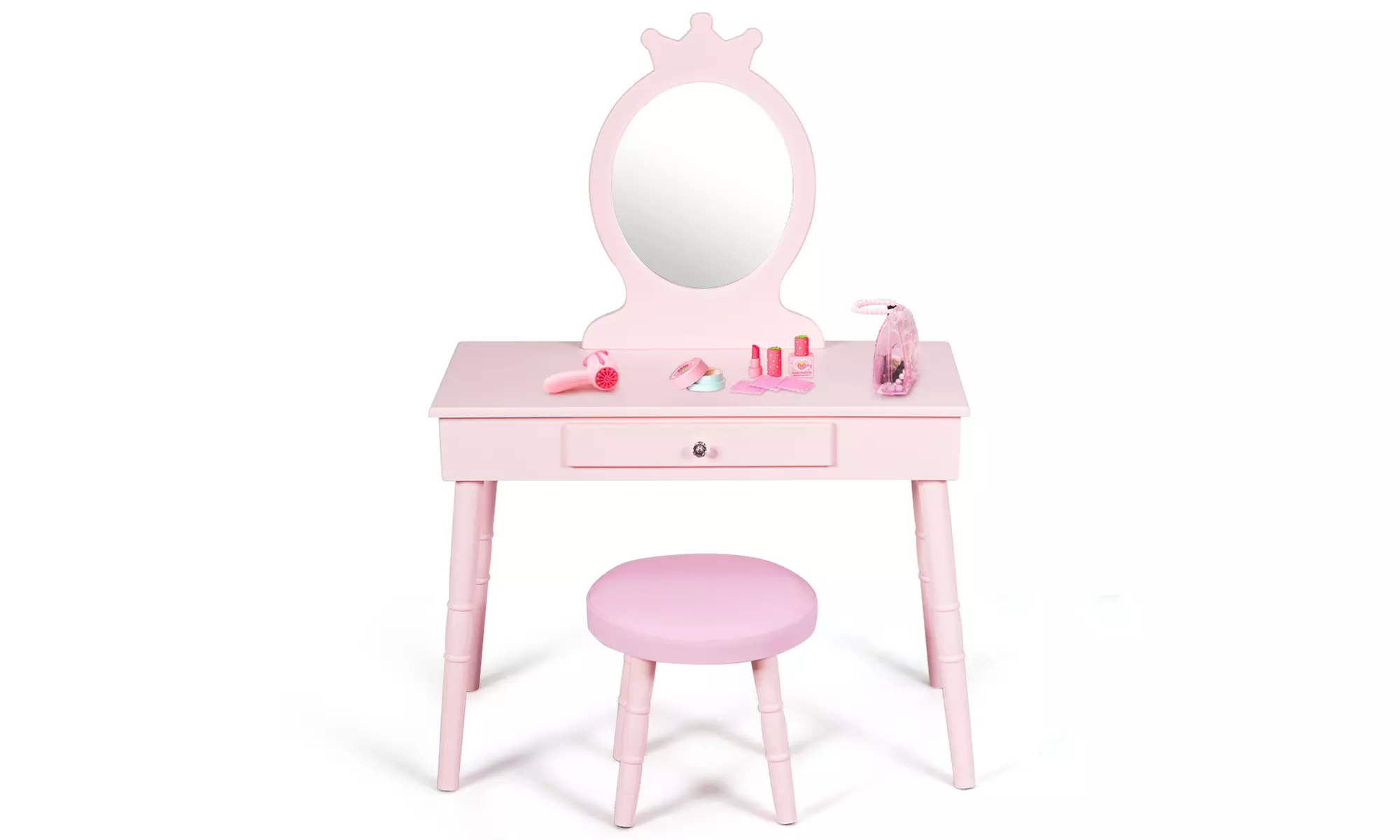 Kids Vanity Makeup Table & Chair Set Make Up Stool Play Set for Children Pink - Primary Image