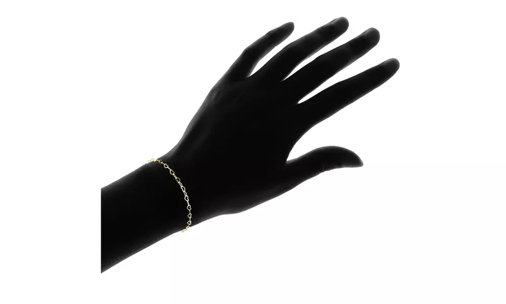 Yellow Gold Flashed Sterling Silver Heart Link Chain Bracelet