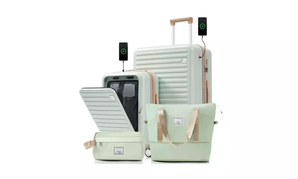 4-Piece Luggage Set with USB Charging Ports - 20in Carry-On (Front-Opening) 28in