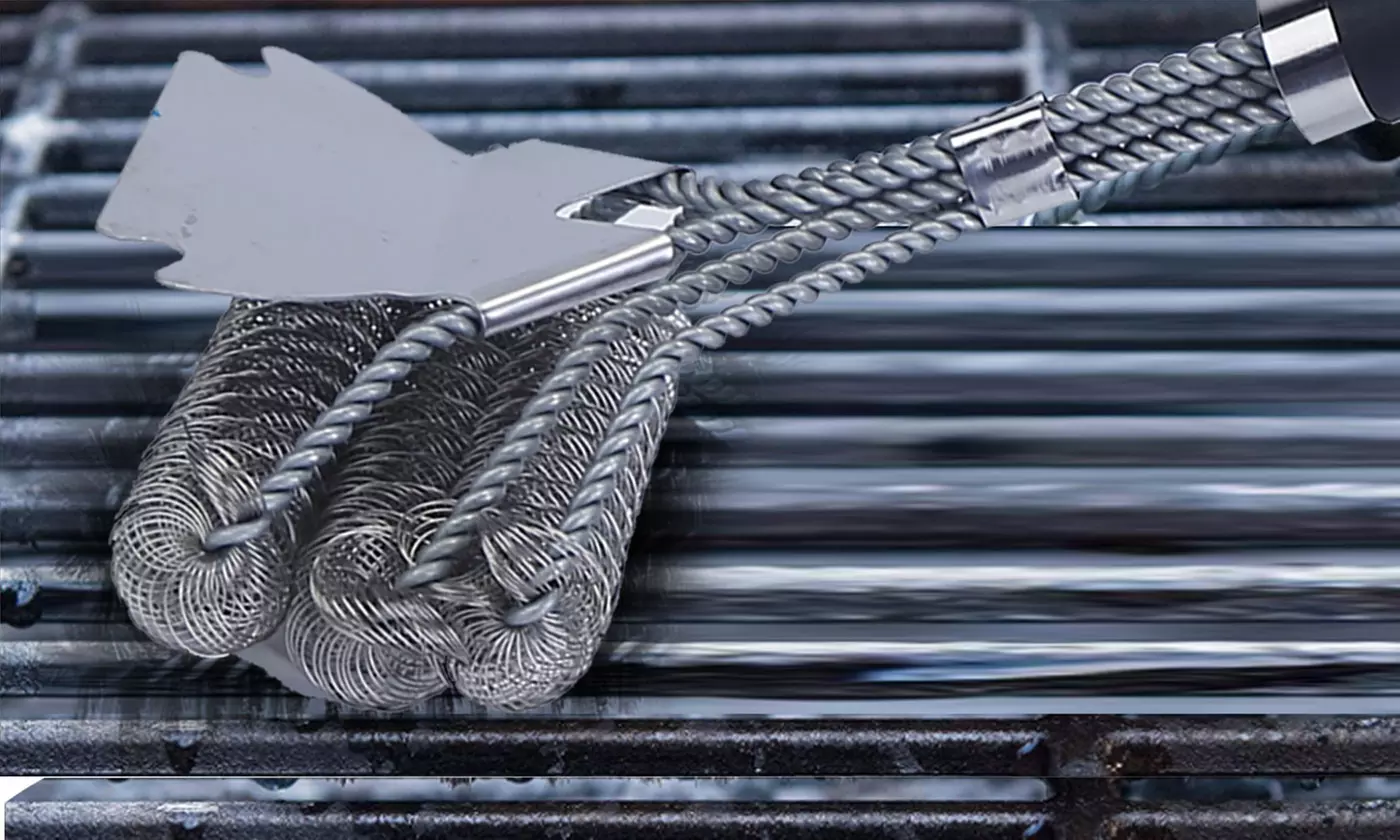 iMounTEK 16.5" Stainless Steel Triple Head BBQ Grill Cleaning Brush w/ Scaper