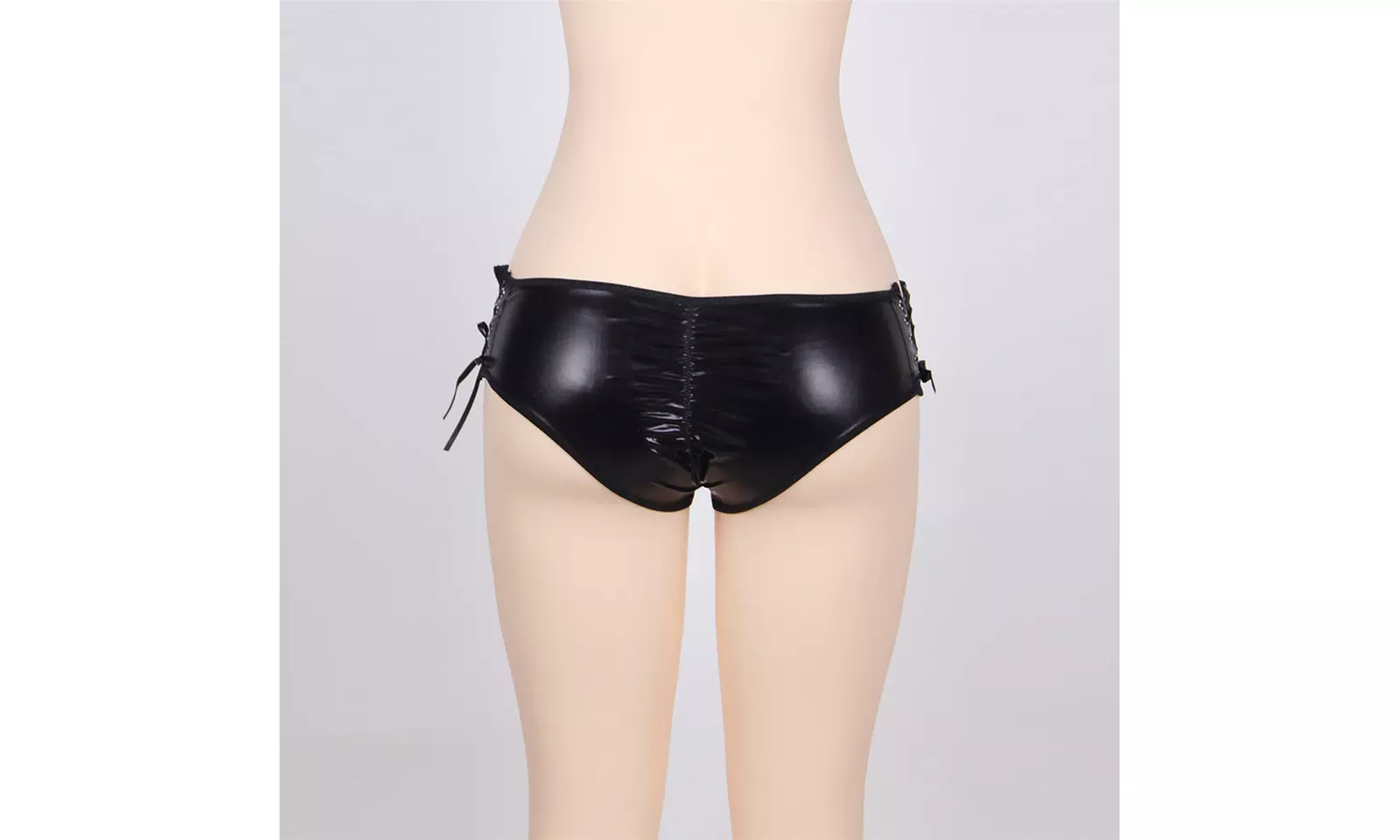 Women Black Open Crotch Leather Panties Butt Hole Strips Underwear - Second Medium