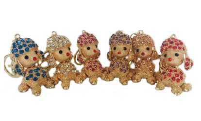 image for Jeweled Rhinestone Gold-Plated Key Ring, Keychain, Bag Charm - Poodle