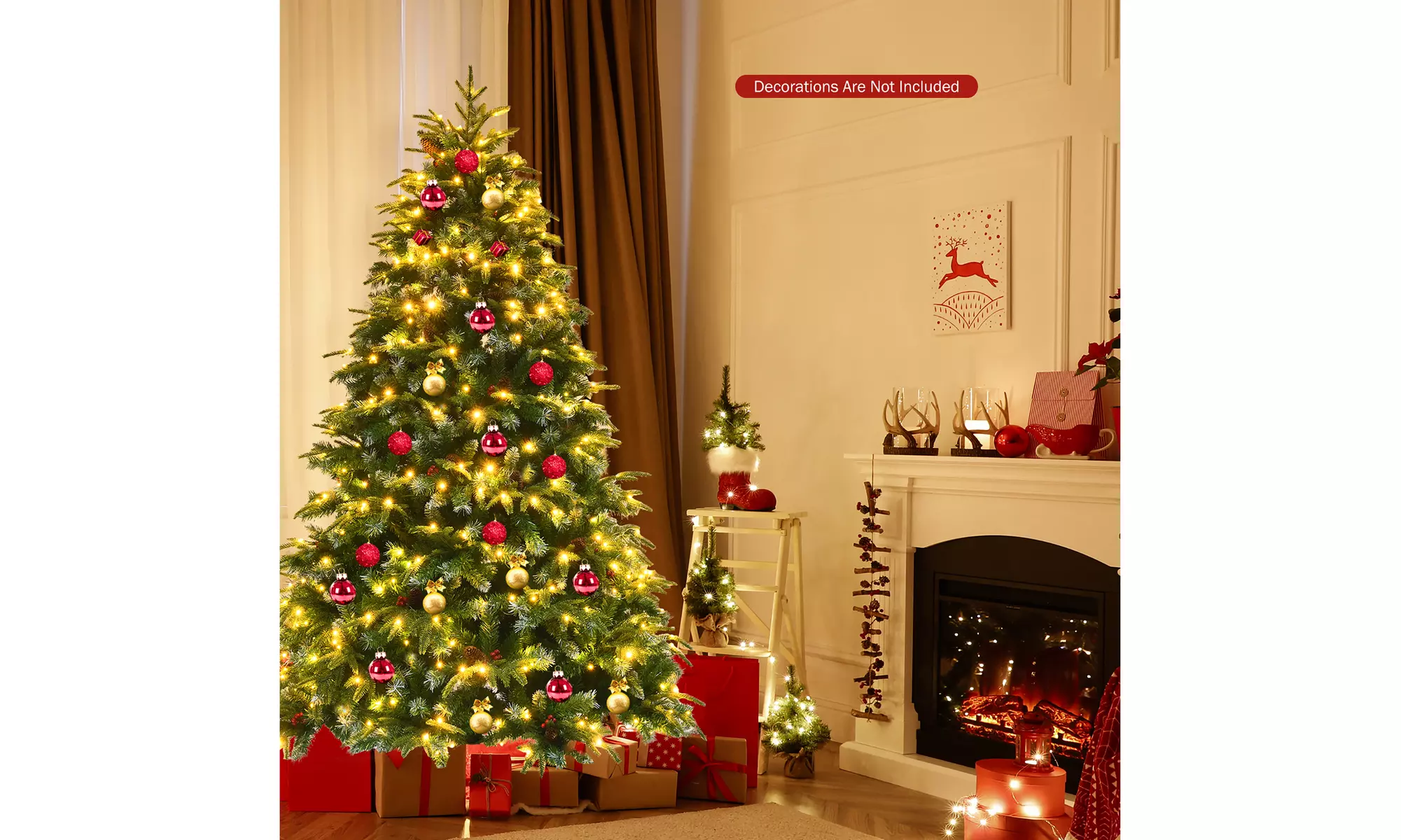 7ft Pre-Lit Snowy Christmas Hinged Tree 11 Flash Modes w/ 450 Multi-Color Lights