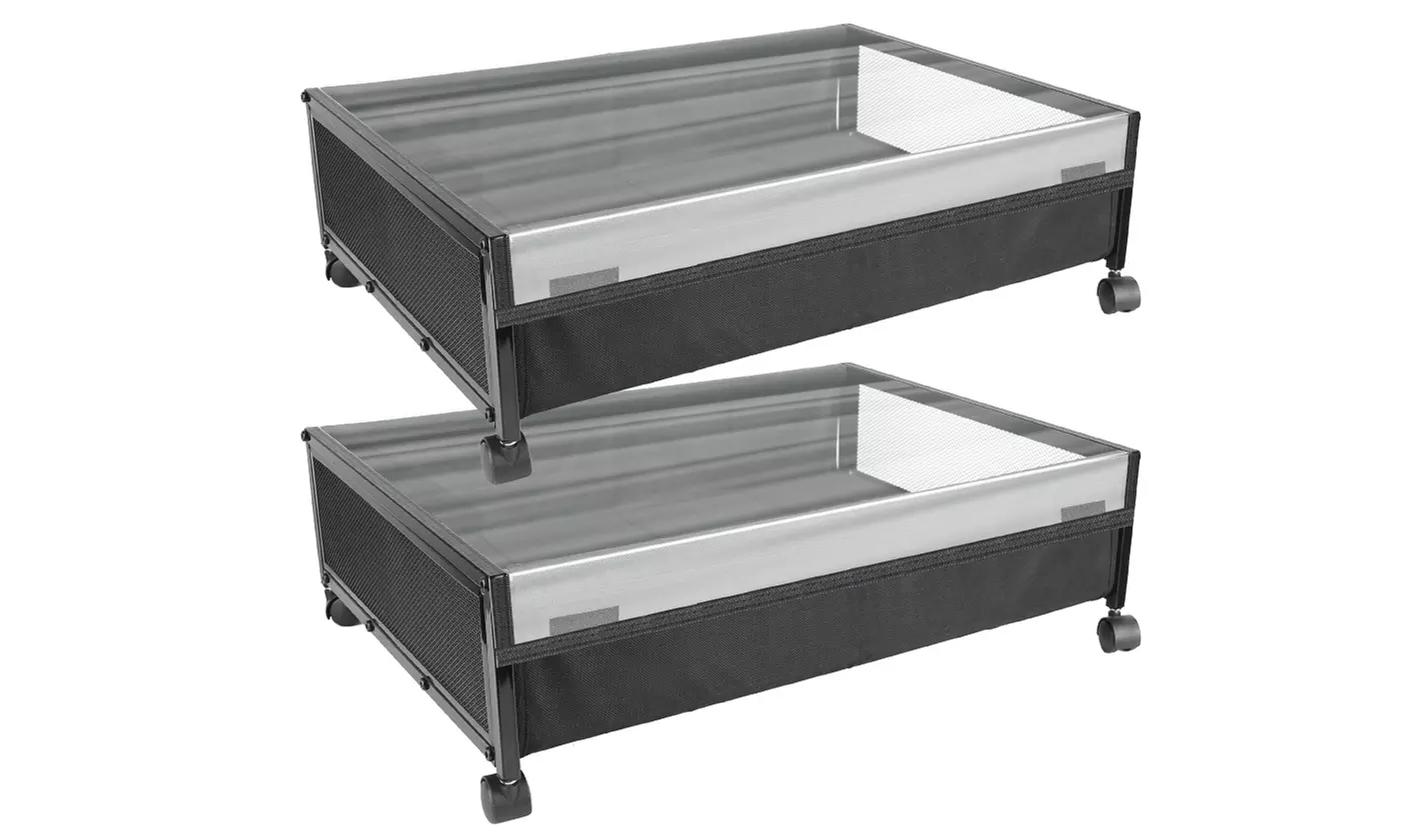 NewHome Under Bed Storage Bins with Rolling Wheels & Clear Lid (2-Pack)