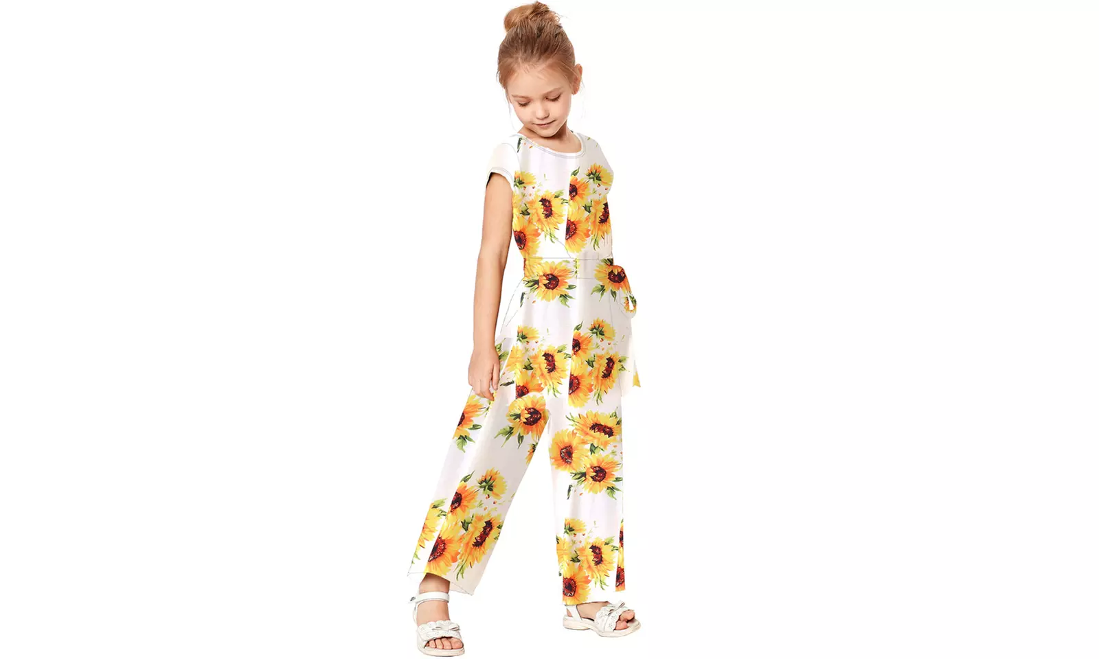 Girls' White Sunflower Jumpsuit - Primary Image