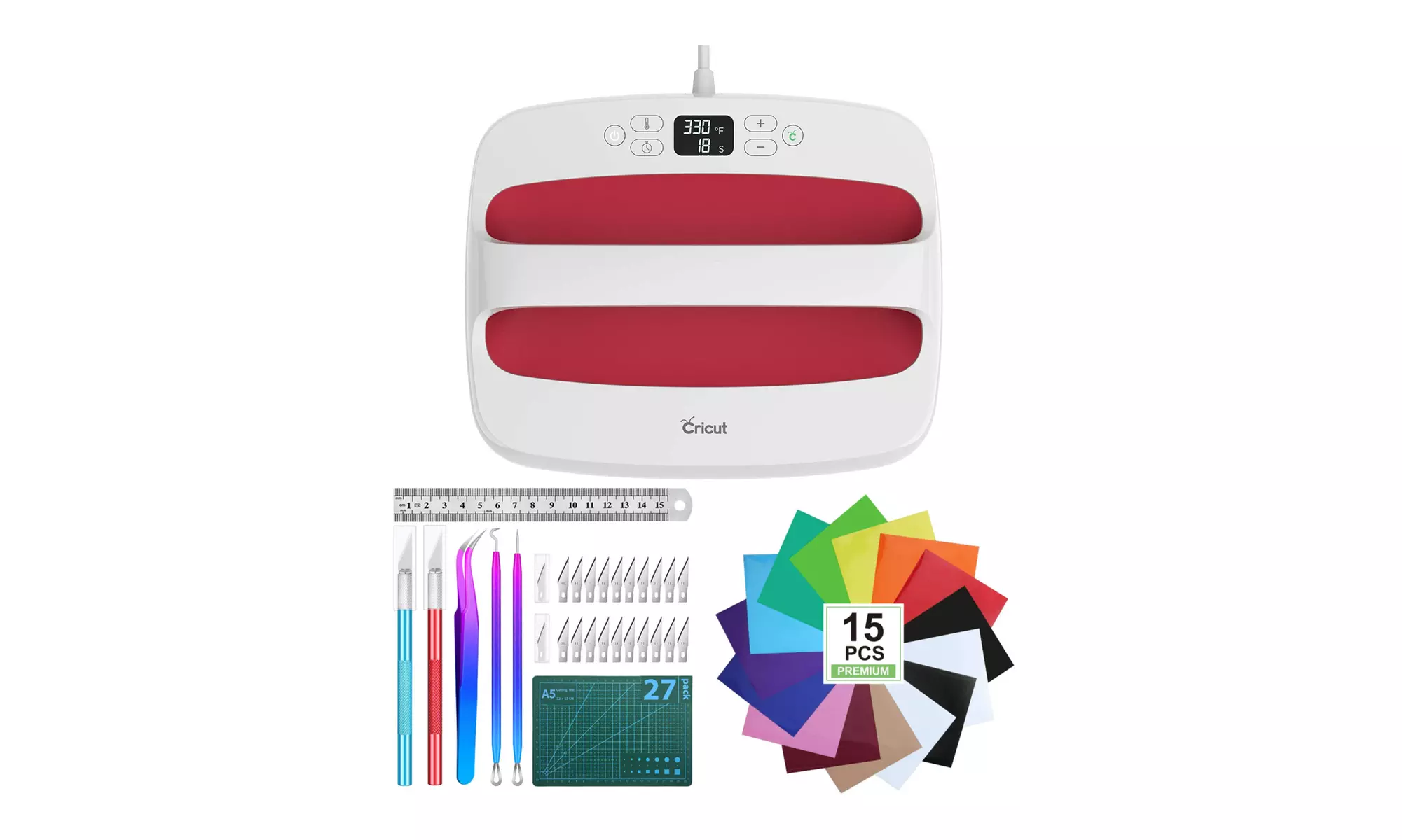 Cricut EasyPress 2 Heat Press Machine (Raspberry) w/ Sheets-Iron On Vinyl Bundle - Second Medium