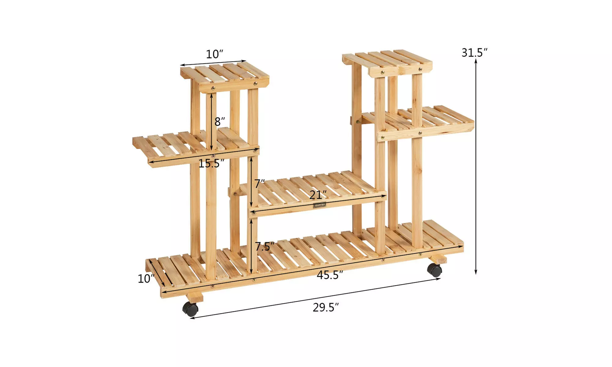 Costway 4-Tier Wooden Plant Stand W/Wheels Multipurpose Storage Rack, Wood Grain - Second Medium