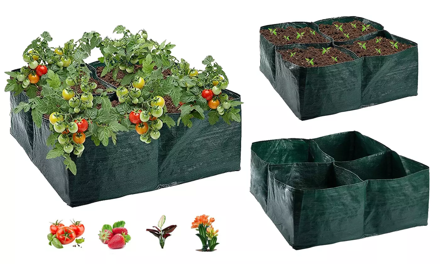 Raised Garden Planters Fabric Beds Grow Bags Planting Pots with 4 Divided Grids