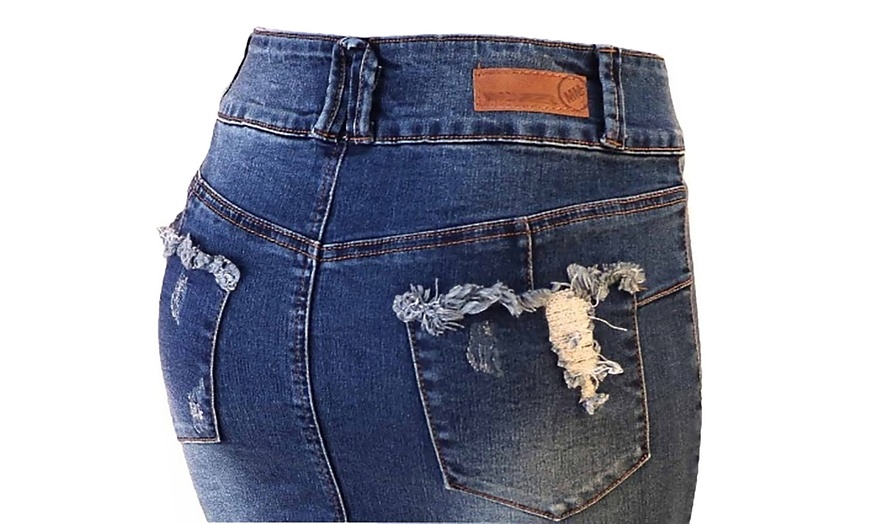 Image 3:  Q1000-SKT-PLUS Women's below Knee Length Midi Pencil Ripped Denim Skirt