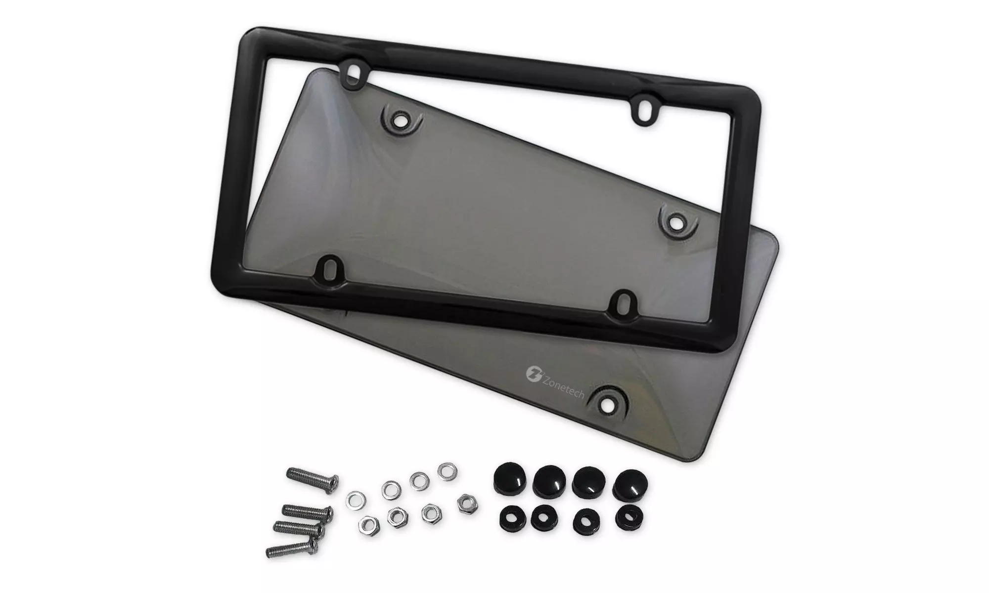 Zone Tech Tinted Smoked License Plate Tag Shield Cover and Frame Auto - Primary Image