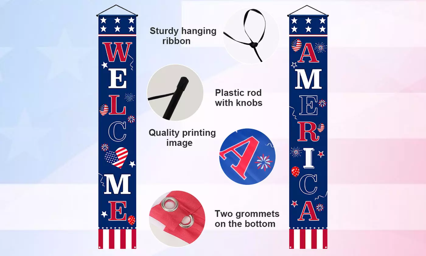 Hanging Patriotic Vertical Couplet Porch Banner Decor for 4th of July