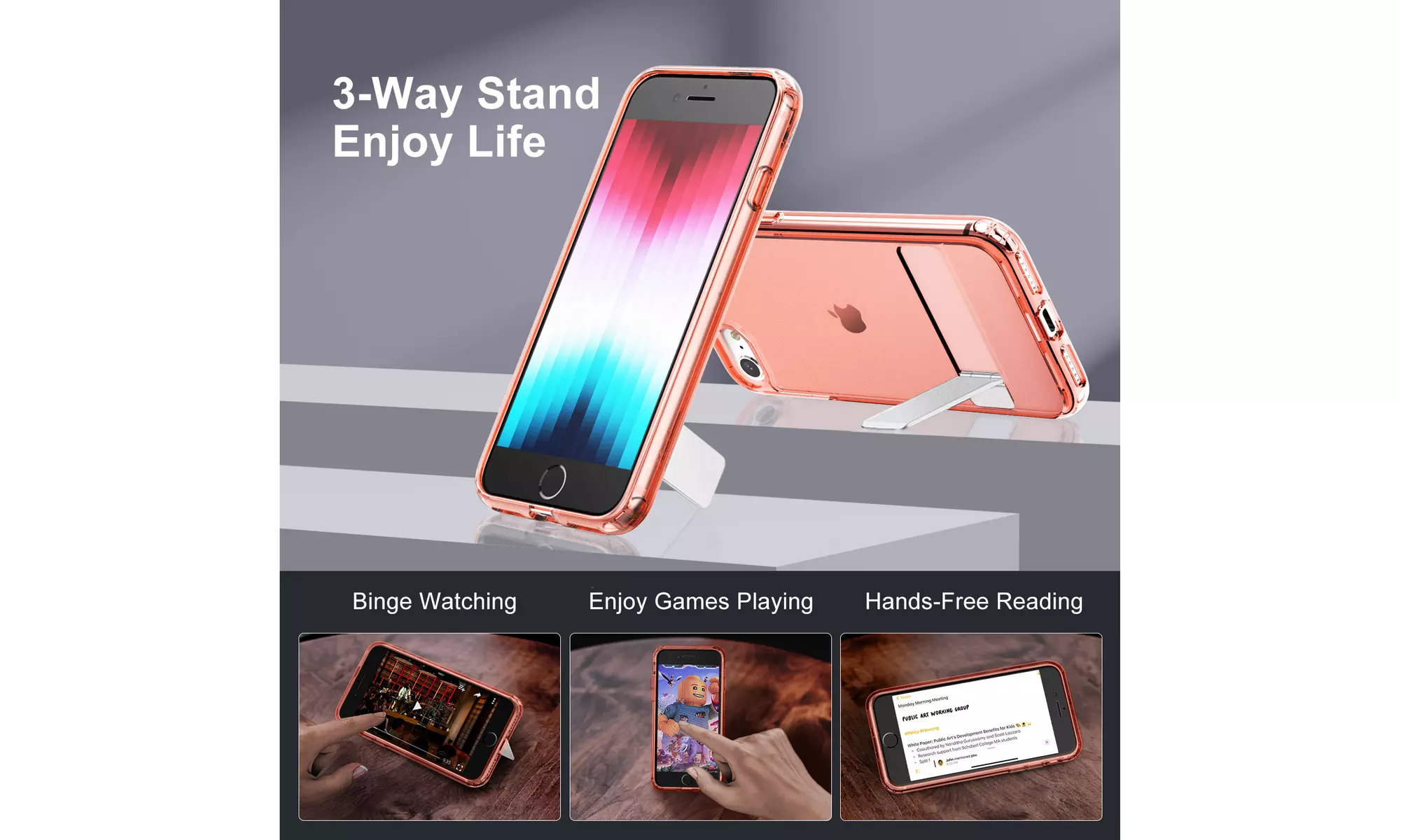 3-Way Metal Kickstand Case for Apple iPhone SE 3/2, iPhone 8/7, Bumper Cover