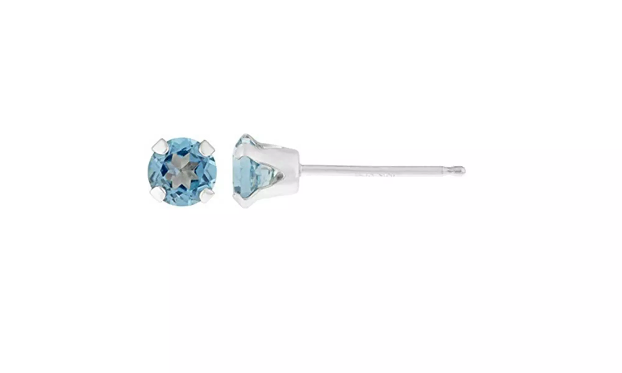 14k White Gold Plated Round 4mm Genuine Blue Topaz Gemstone Stud Earrings - Primary Image