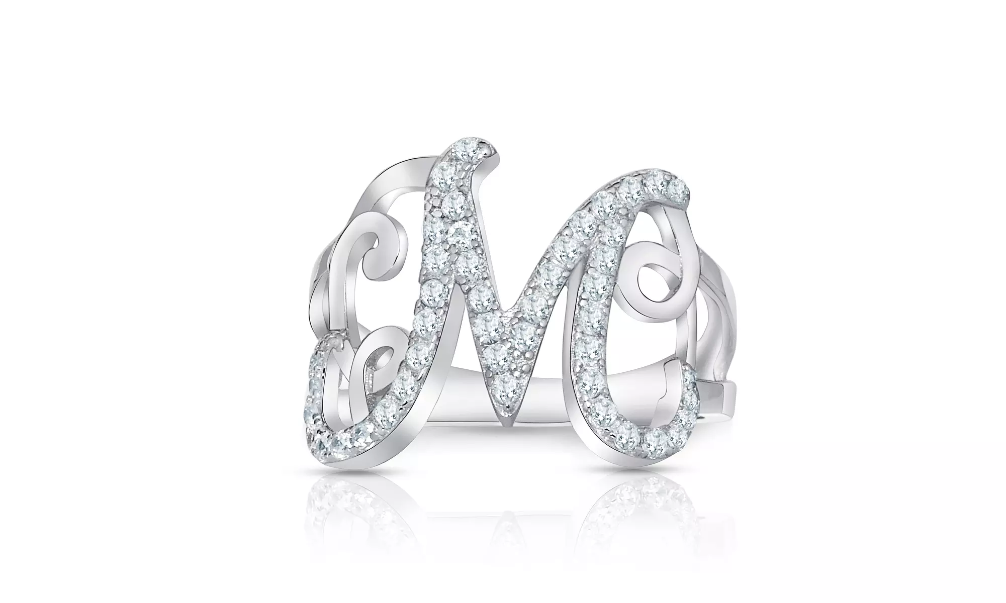 Crystal Monogram Ring in Sterling Silver