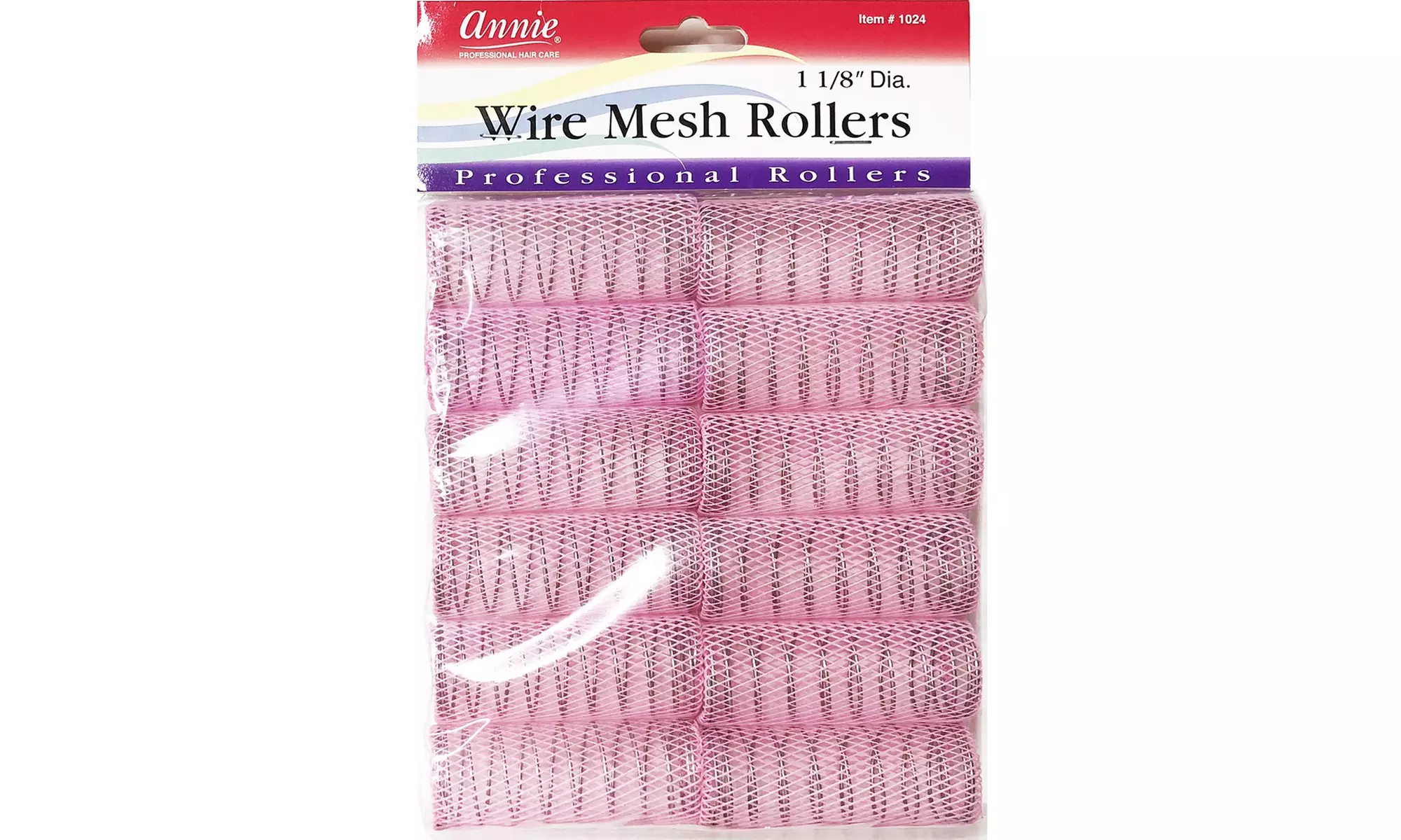 Annie Wire Pink Mesh Rollers 1 1/8" Large 12 Rollers #1024 - Second Medium