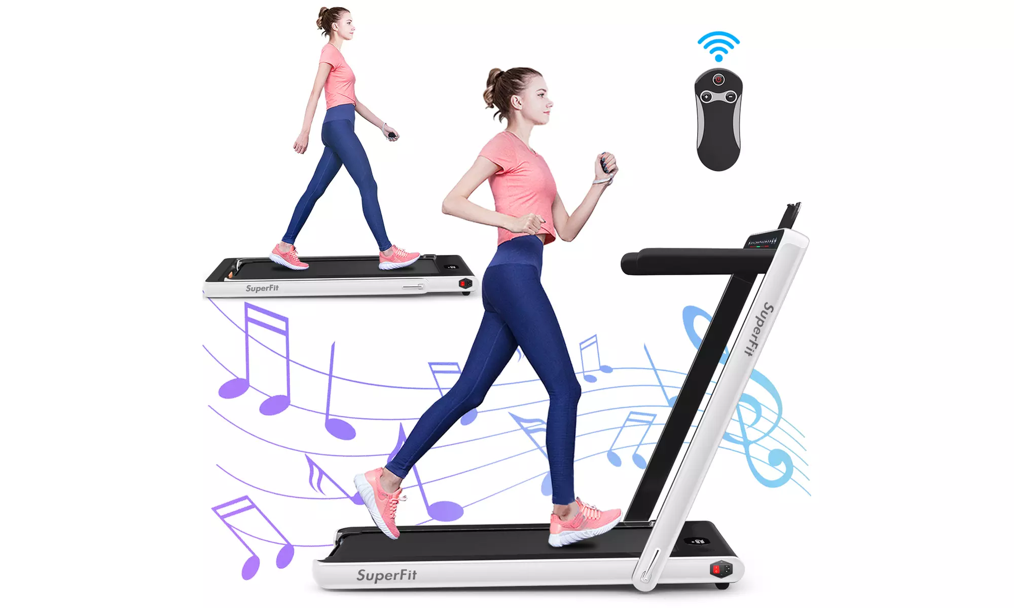 Costway 2 in 1 Folding Treadmill 2.25HP Running Machine w/ Dual display White   - Primary Image