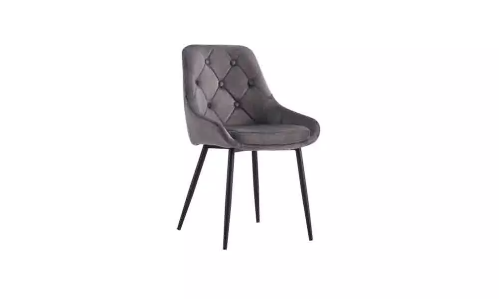 set of 2 Modern Gray Velvet Dining Chairs , Fabric Accent Upholstered Chairs - Primary Image