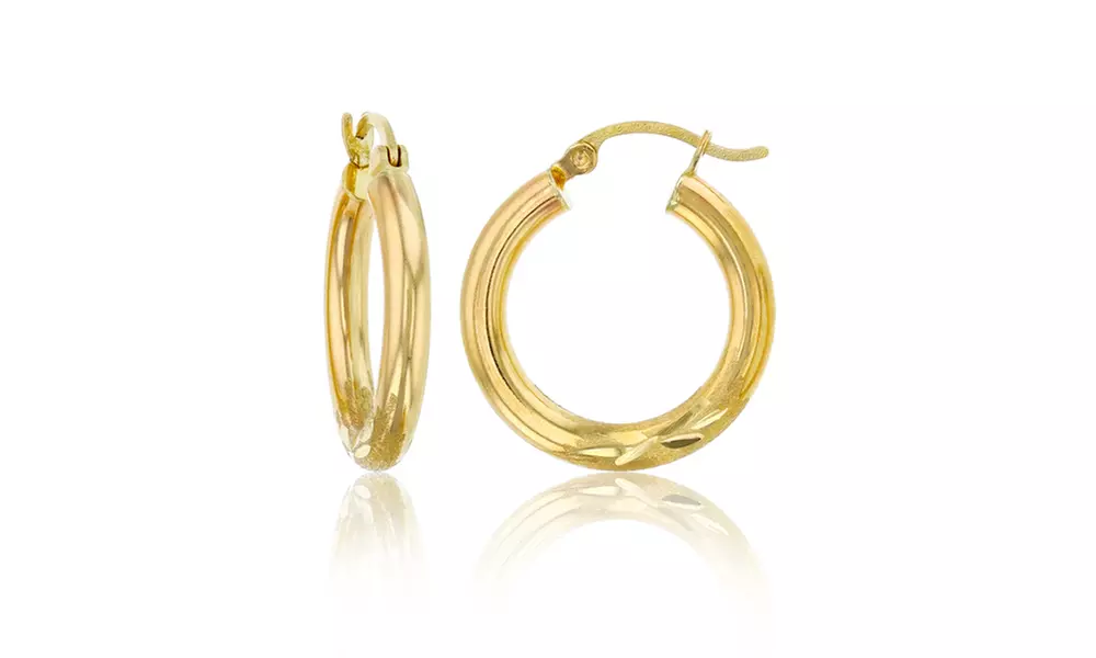 14K Yellow Gold 3MM DC Hoop Earrings - Primary Image