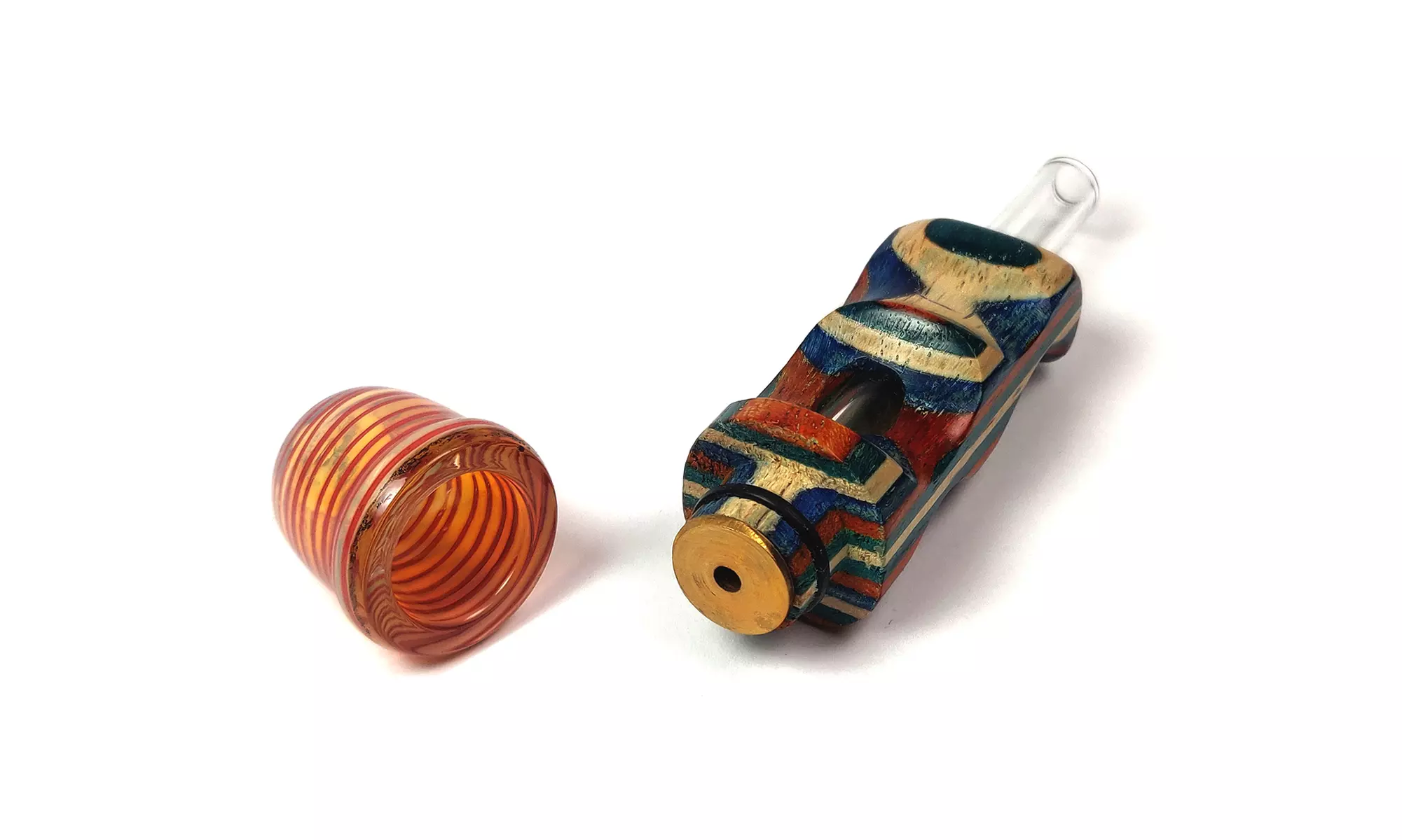 Multicolor Hand Crafted Wood One Hitter with Glass Bowl - Second Medium