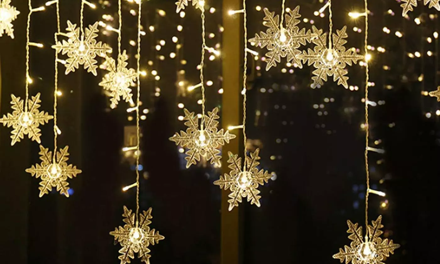 96 LED Christmas Snowflake LED Curtain String Lights Window Curtain Lights