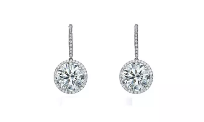 2.92 Carat Round Cut Halo Drop Diamond Earrings in 14K White Gold - Primary Image