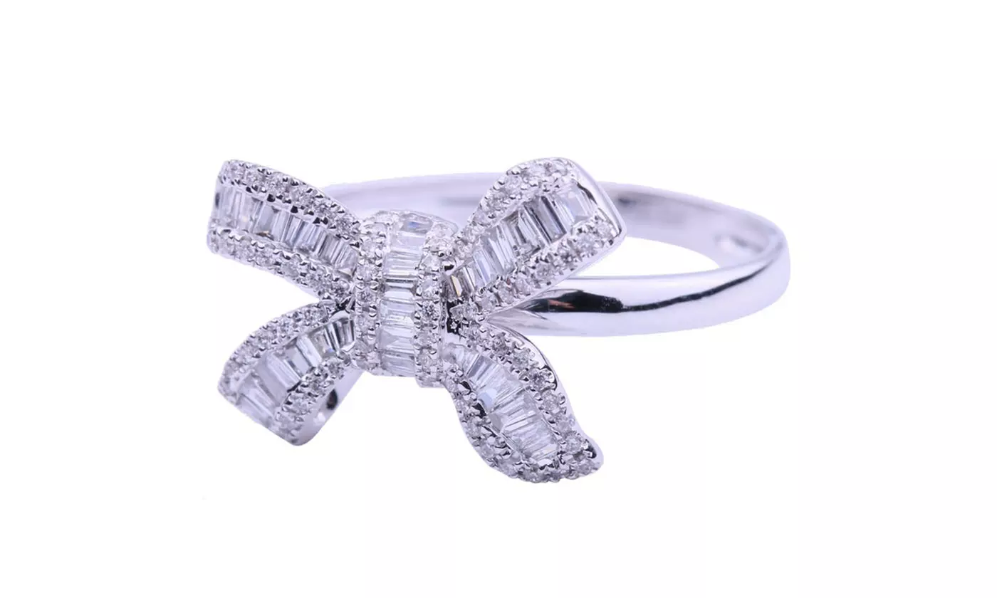925 sterling silver bow ladder square zircon diamond ring luxury diamond ring - Second Medium