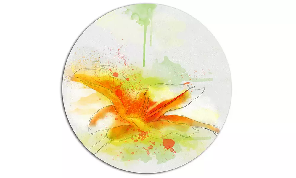 Yellow Red Flower with Color Splashes' Floral Metal Round Wall Decor - Second Medium