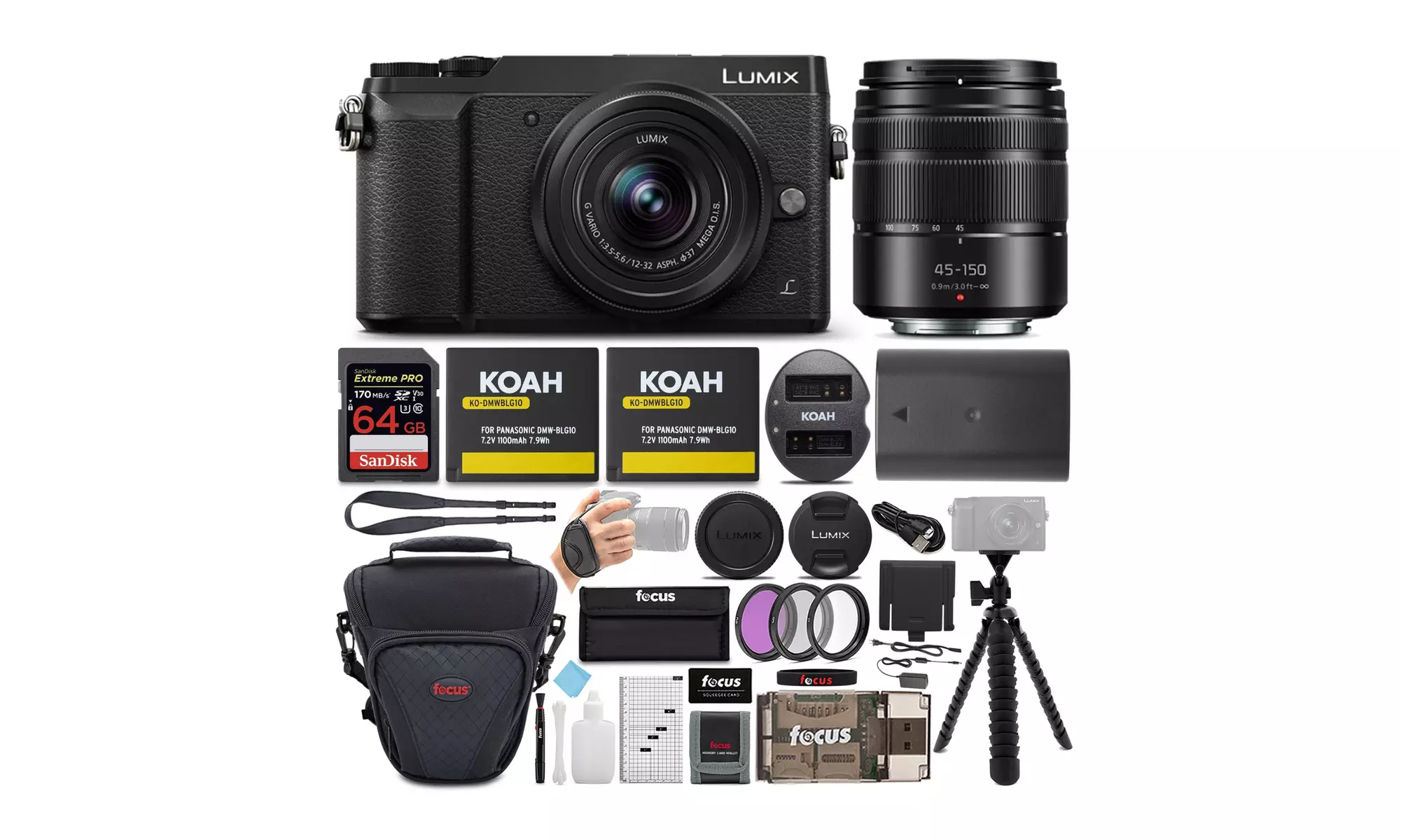 Panasonic LUMIX GX85 4K Mirrorless with 45-150mm Lens and 64GB SD Card Bundle - Primary Image