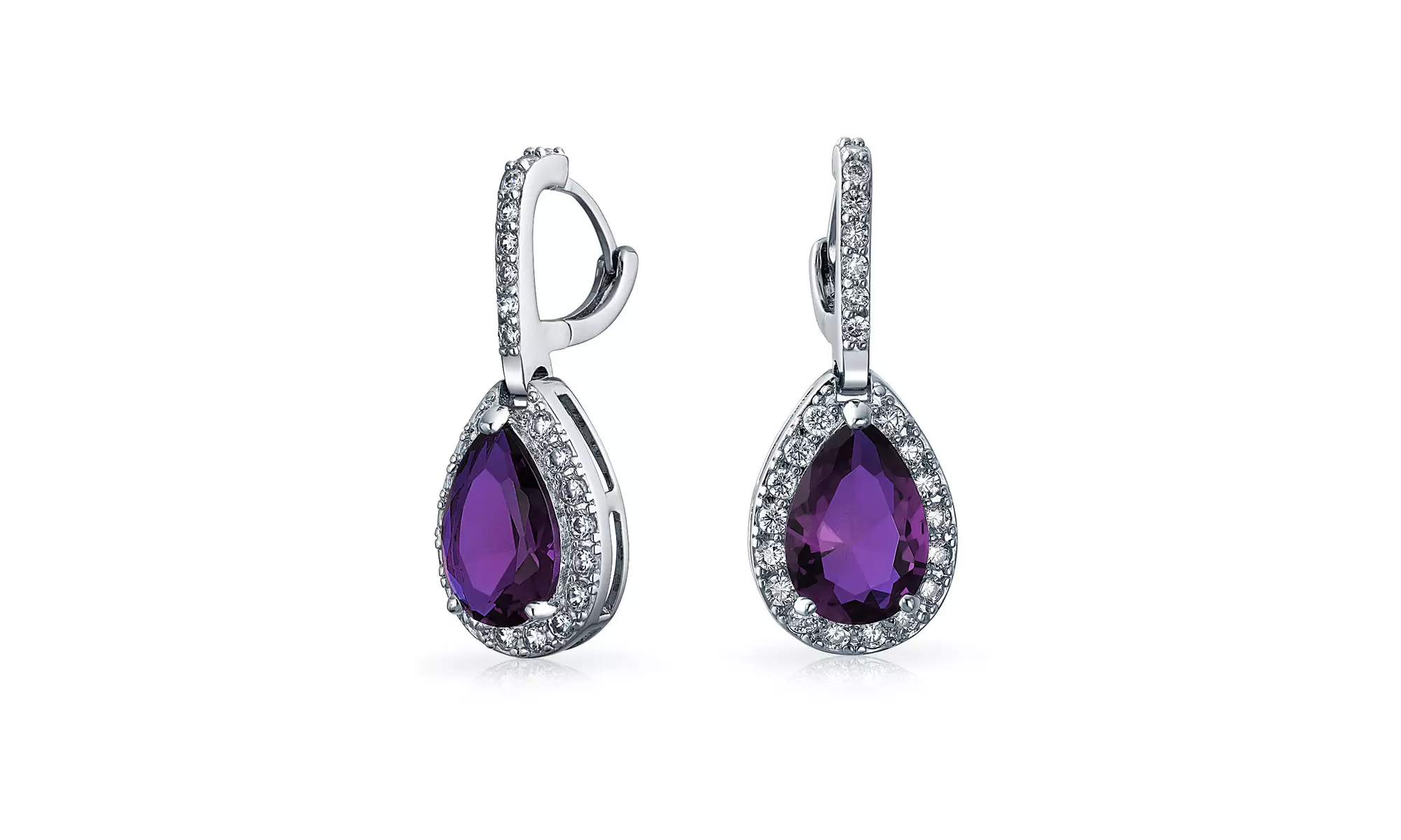 5CT Purple Teardrop Drop Hoop Earrings CZ Purple - Primary Image