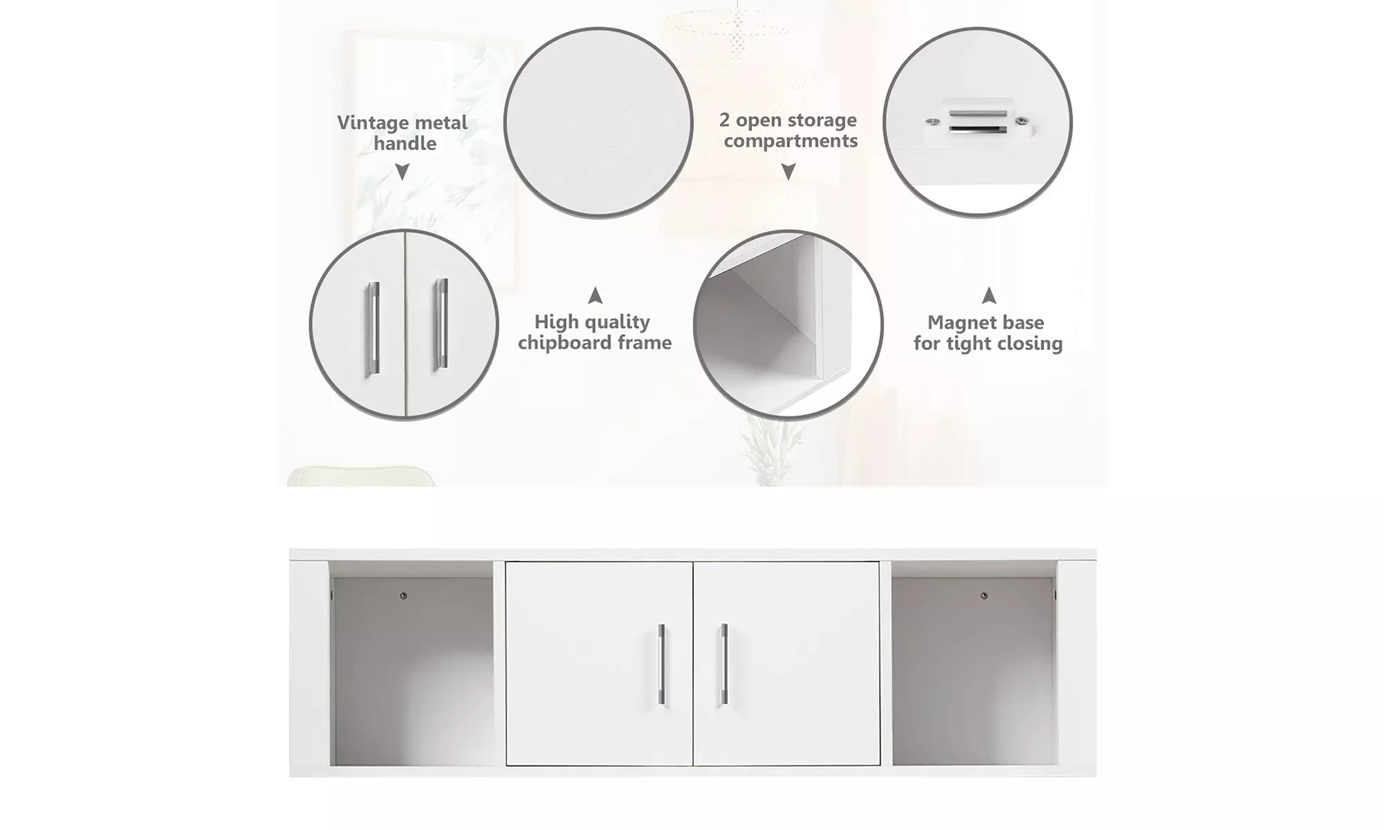 Costway Wall Mounted Floating Media Storage Cabinet Hanging Desk Hutch White - Second Medium