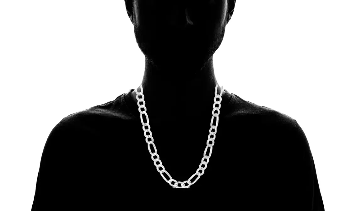 Men's 7.50MM Figaro Chains in Solid Sterling Silver  - Second Medium
