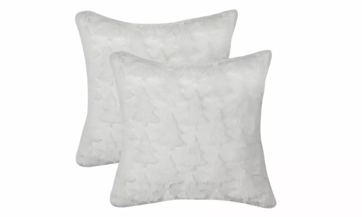Set of 2 Christmas Tree Pillow Covers 18"x18" Pillow Cases Plush Faux Fur