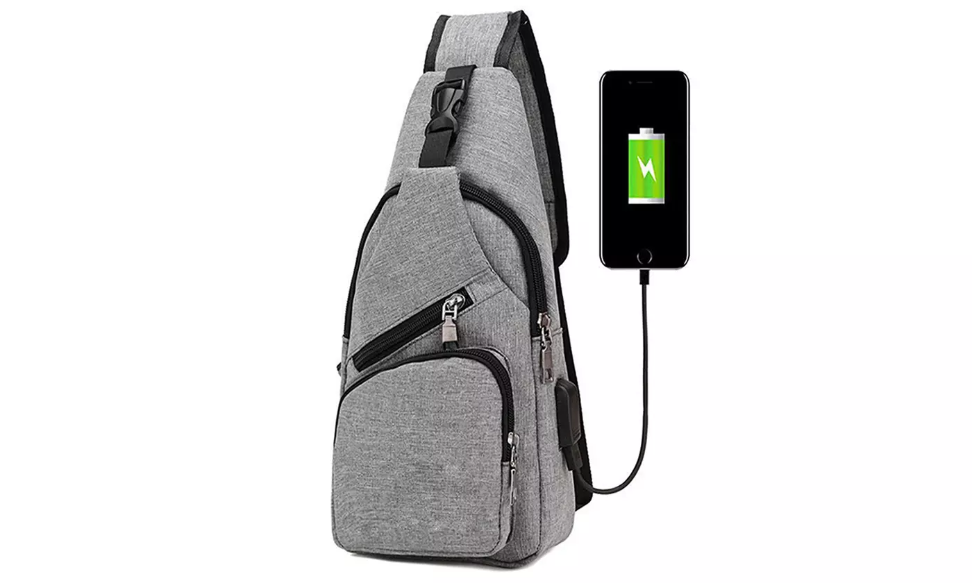 Men Women Messenger Shoulder Bag Sling Chest Pack Crossbody Bag With USB Port