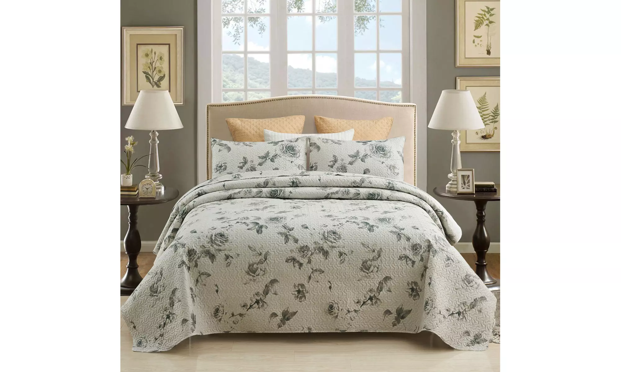 JML 3-Piece Reversible Quilt Set,Home Collection Printed Bedspread With 2 Shams