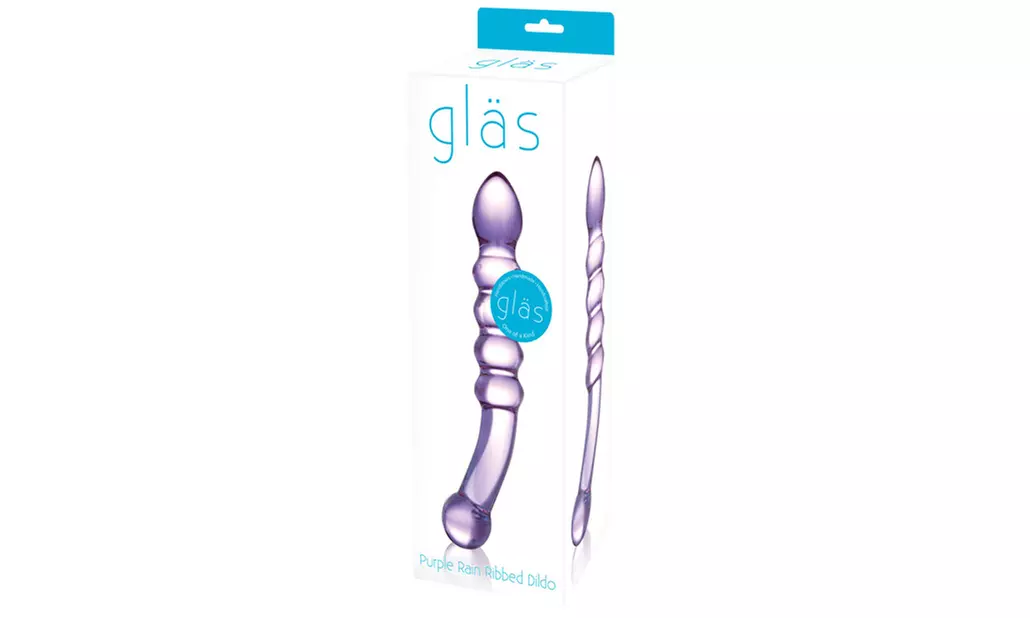 Glas Purple Rain Ribbed Glass Dildo - Second Medium