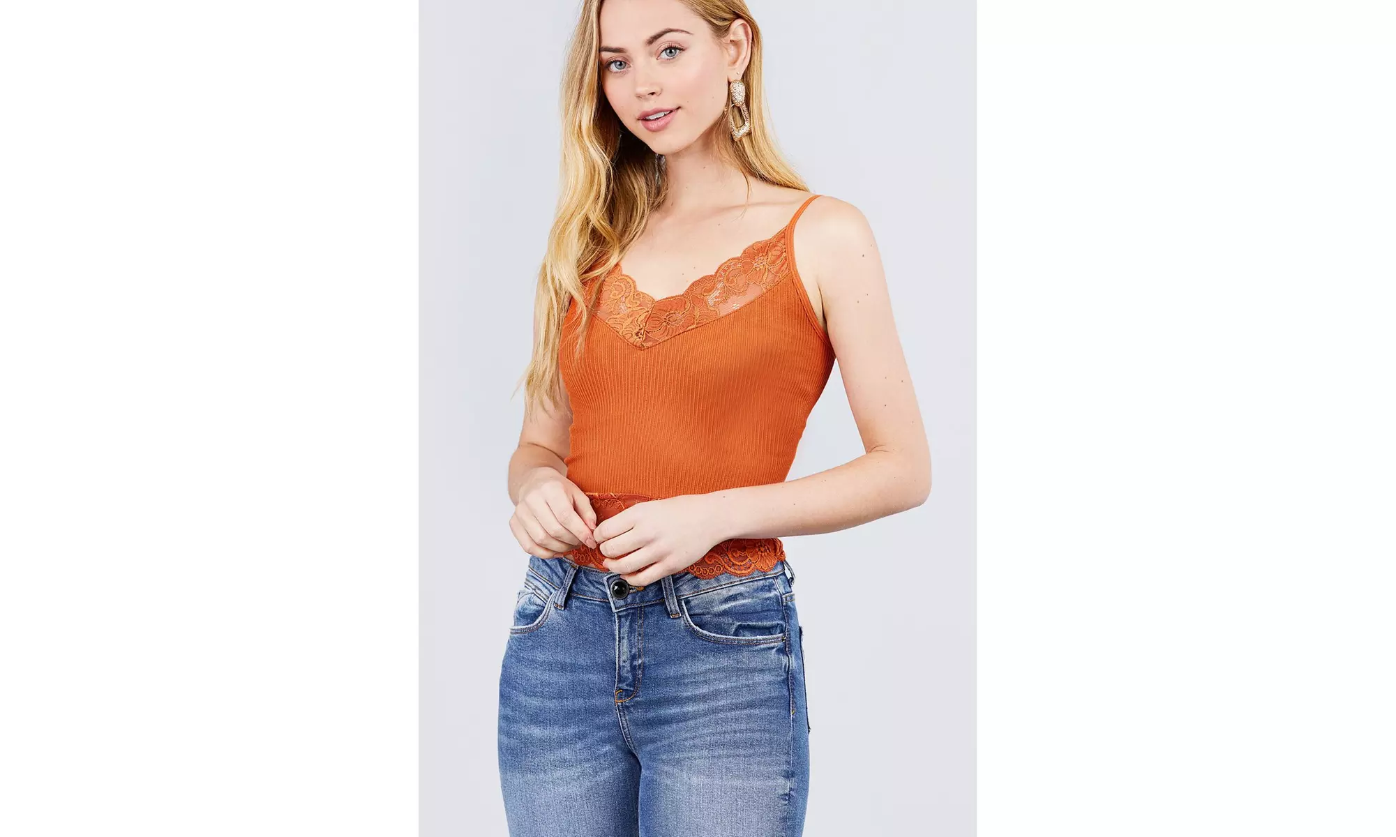 Seamless V-Neck Cami-Spicy Rust - Primary Image