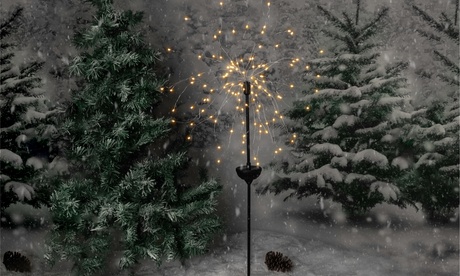 Solar 120 LED Holiday Sparkler-Firework Outdoor Garden Decor Stake Lights White 1 Pack