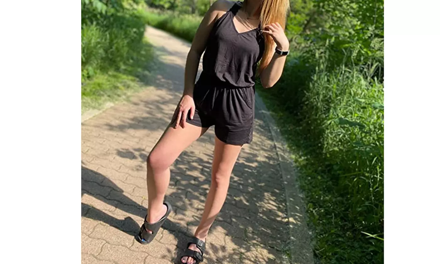 Women's Casual Shorts Jumpsuit V Neck Sleeveless Tank Top Rompers with Pockets