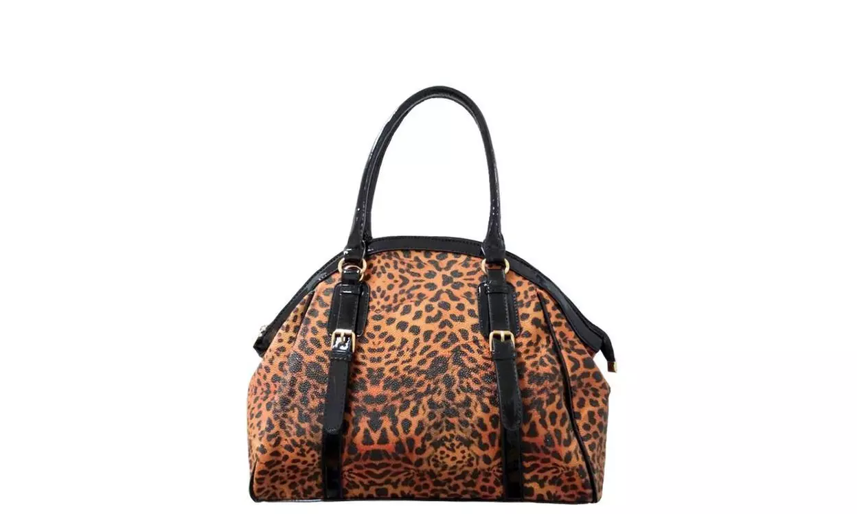 Leopard Print Leather Satchel Bag - Second Medium