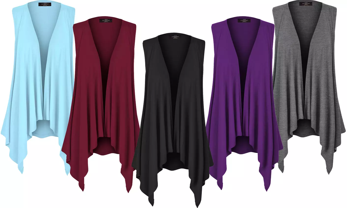 Women's Lightweight Sleeveless Solid Open Front Drape Vest Cardigan