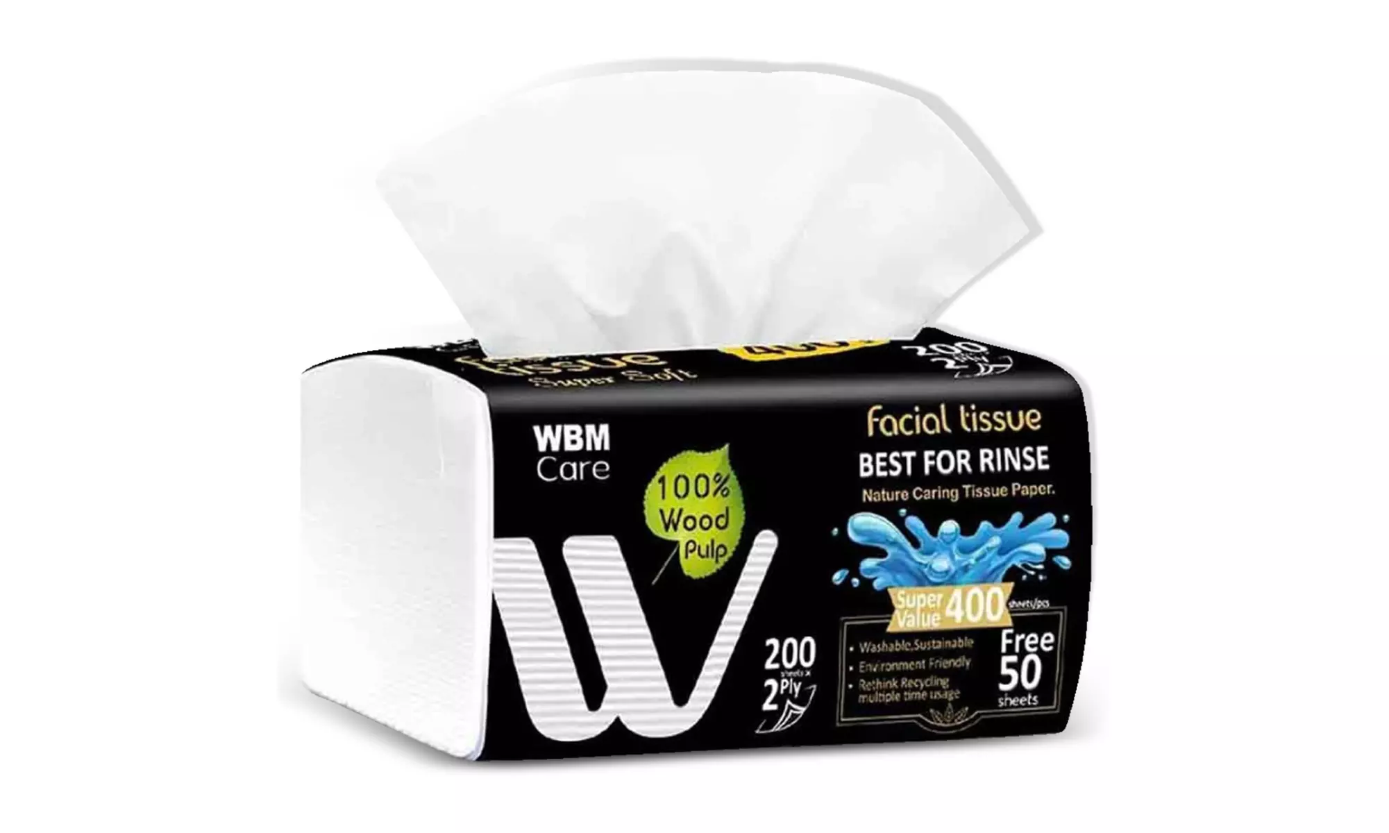 Tissues with Tea Tree Fragrance - 200 Sheets, Pack of 10 (2000 Total) WBM Care - Primary Image