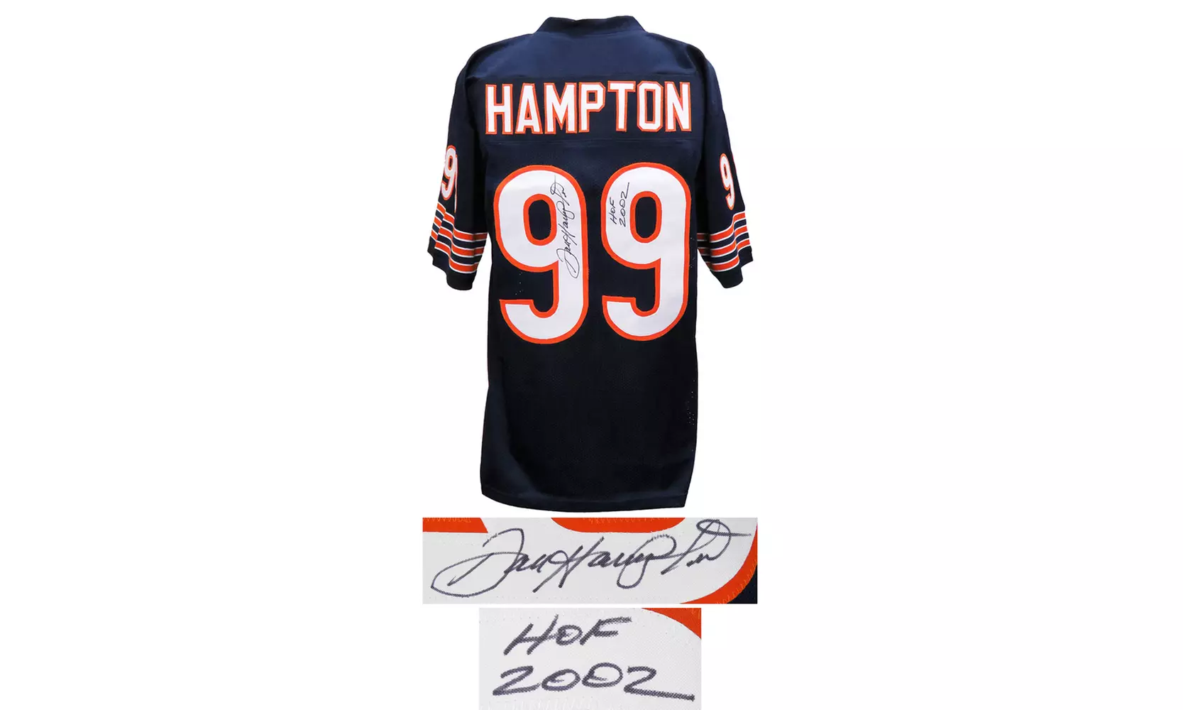 Dan Hampton Signed Navy Custom Jersey w/HOF 2002 - Primary Image