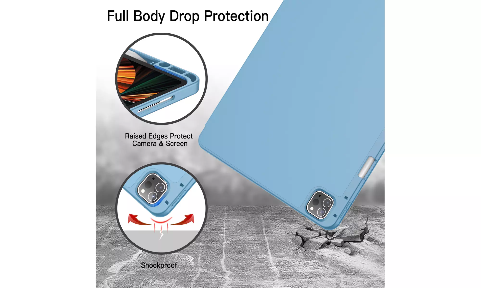 iPad Pro 12.9'' (2022/2021) Case with Pencil Holder, Support 2nd Pencil Charging