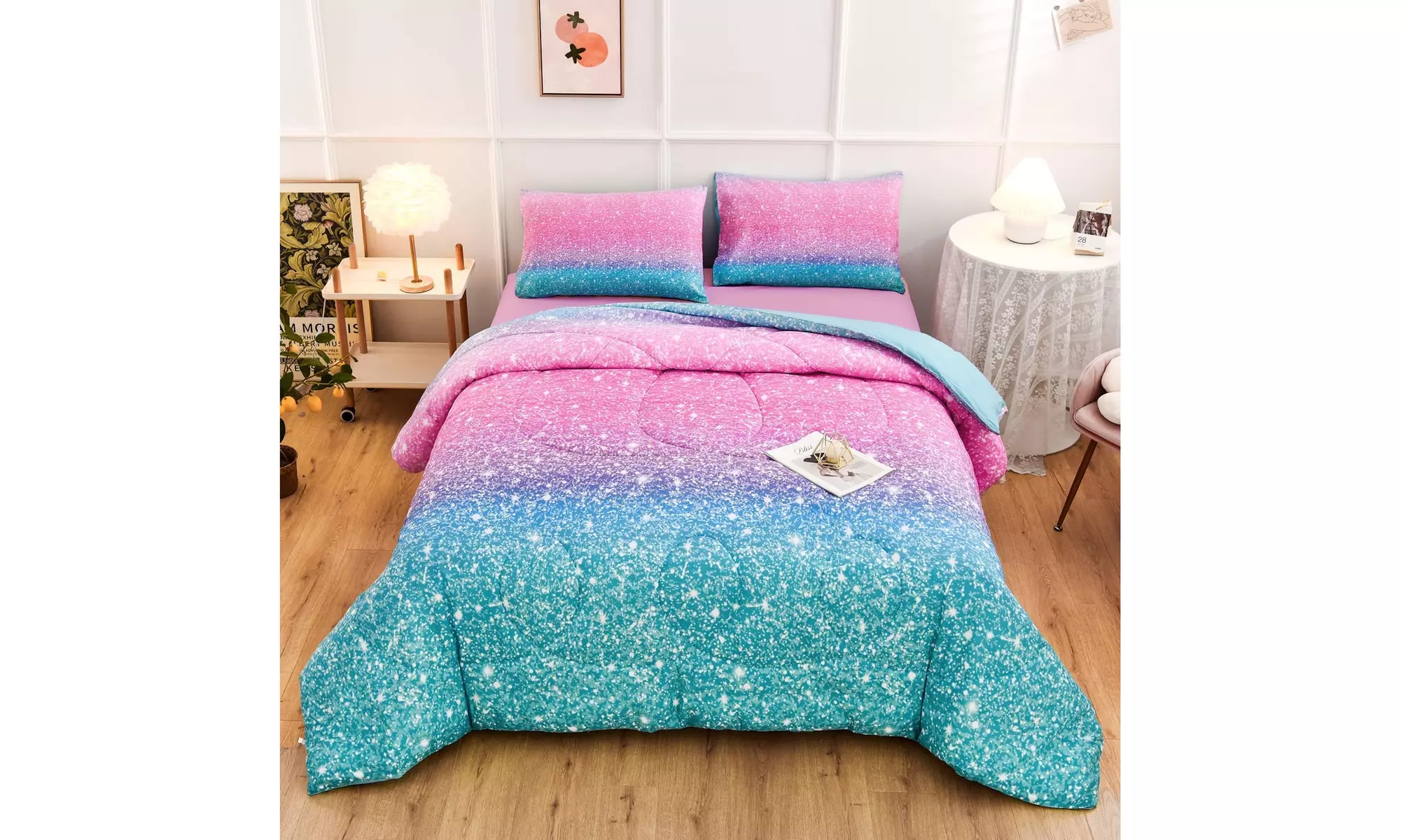 KADSH Twin Size Comforter Sets - Girls Galaxy Purple Bedding Comforter Set - Second Medium