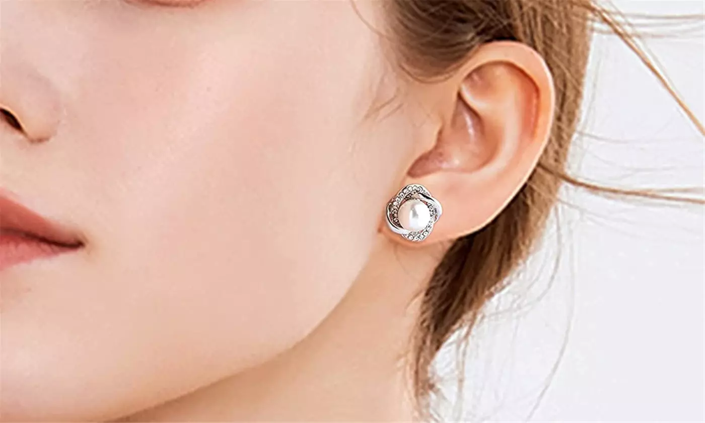 Crystal Pearl Stud Earrings Jewelry