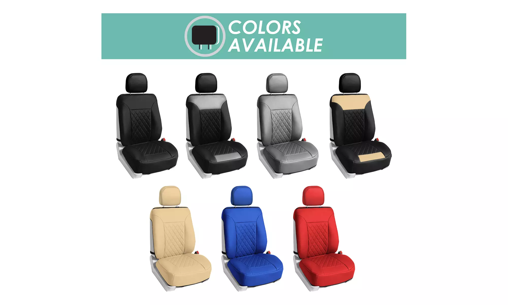 Universal Faux Leather Diamond Deluxe Front Seat Car Cushion Covers PU089102-G - Primary Image