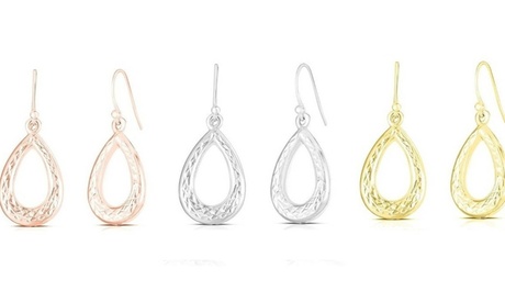 Italian Made 925 Sterling Silver Diamond Cut Teardrop Hook Earrings For Women Gold Sterling Silver